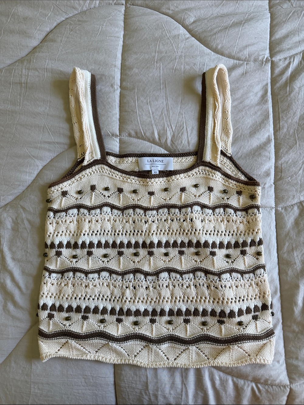 La Ligne Cream Knit Tank with Brown Stripes